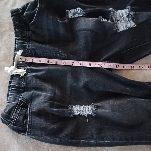 Faded Black Hi-Rise Distressed Destructed Elastic Waist Baggy Frayed Jeans Pants - Picture 12 of 15